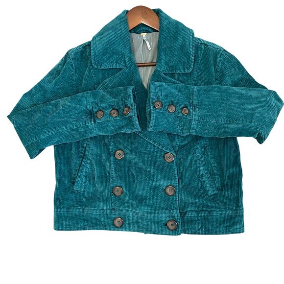 FREE PEOPLE Women's Sz M Teal Green Corduroy Stretch Jacket Pockets $148 - Picture 4 of 7